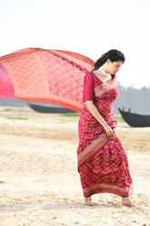 'N'Nazaakat' Deep Pink Pure Resham Cotton Alfi Jaal Tilfi Border Pure Banarasi Handloom Saree